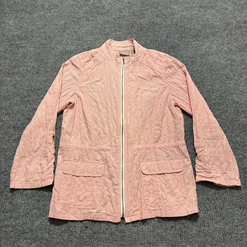 Chicos Womens Full Zip Jacket Size 1‎ Pink Quilted Lightweight Front Pockets